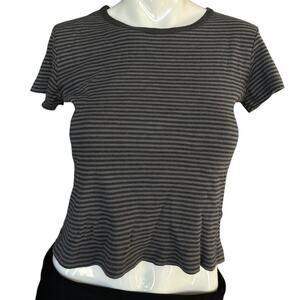 John Galt Brandy Melville Gray Black Striped Baby Tee Short Sleeve Top One Size